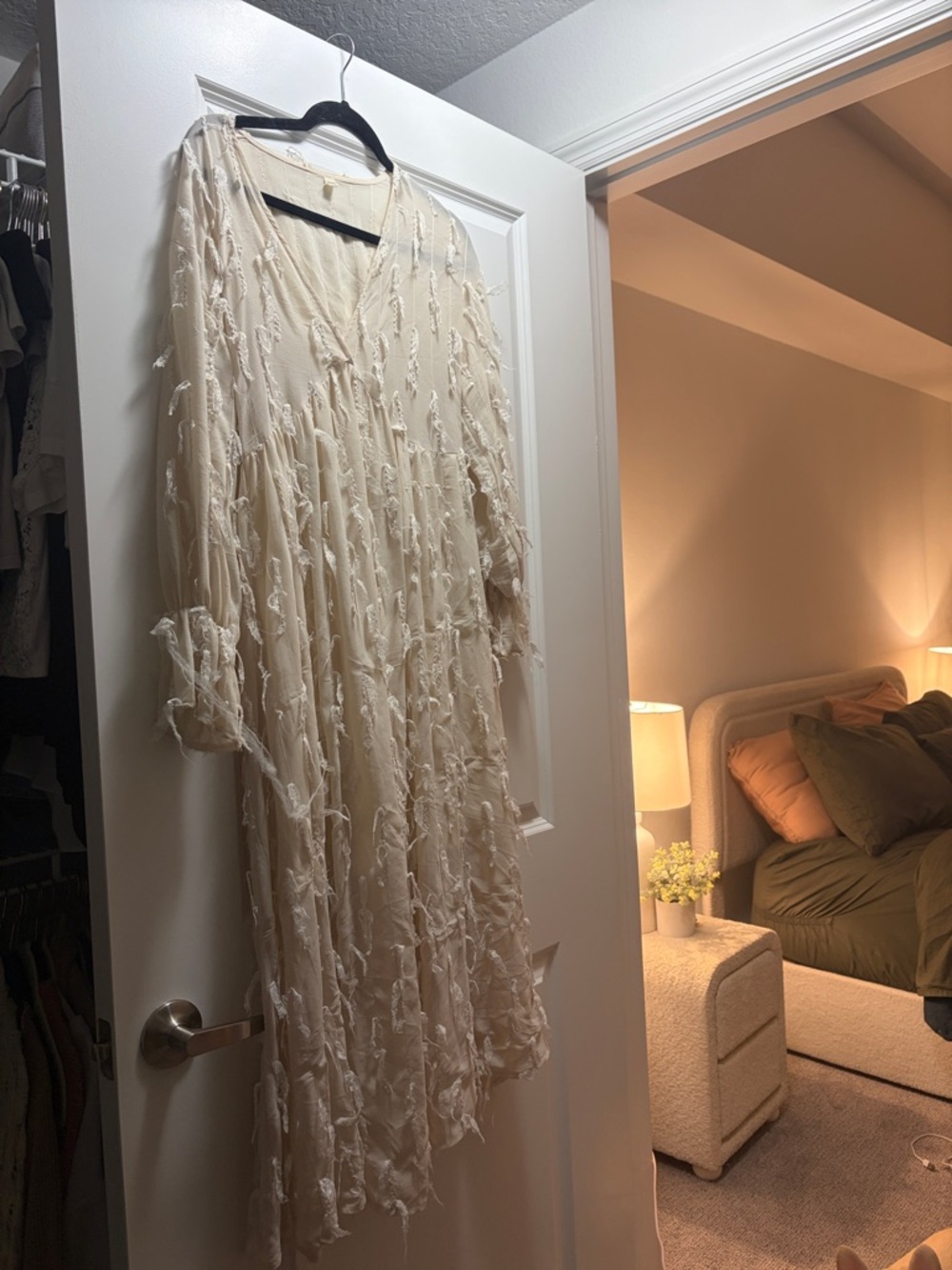 Cream Bohemian Fringe Long Dress - Unbranded
